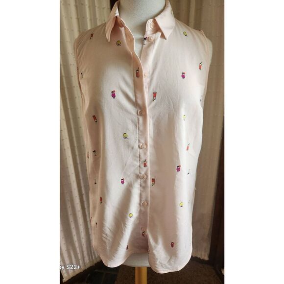 F43 A new day fun peach blouse with drink glasses - Picture 1 of 10